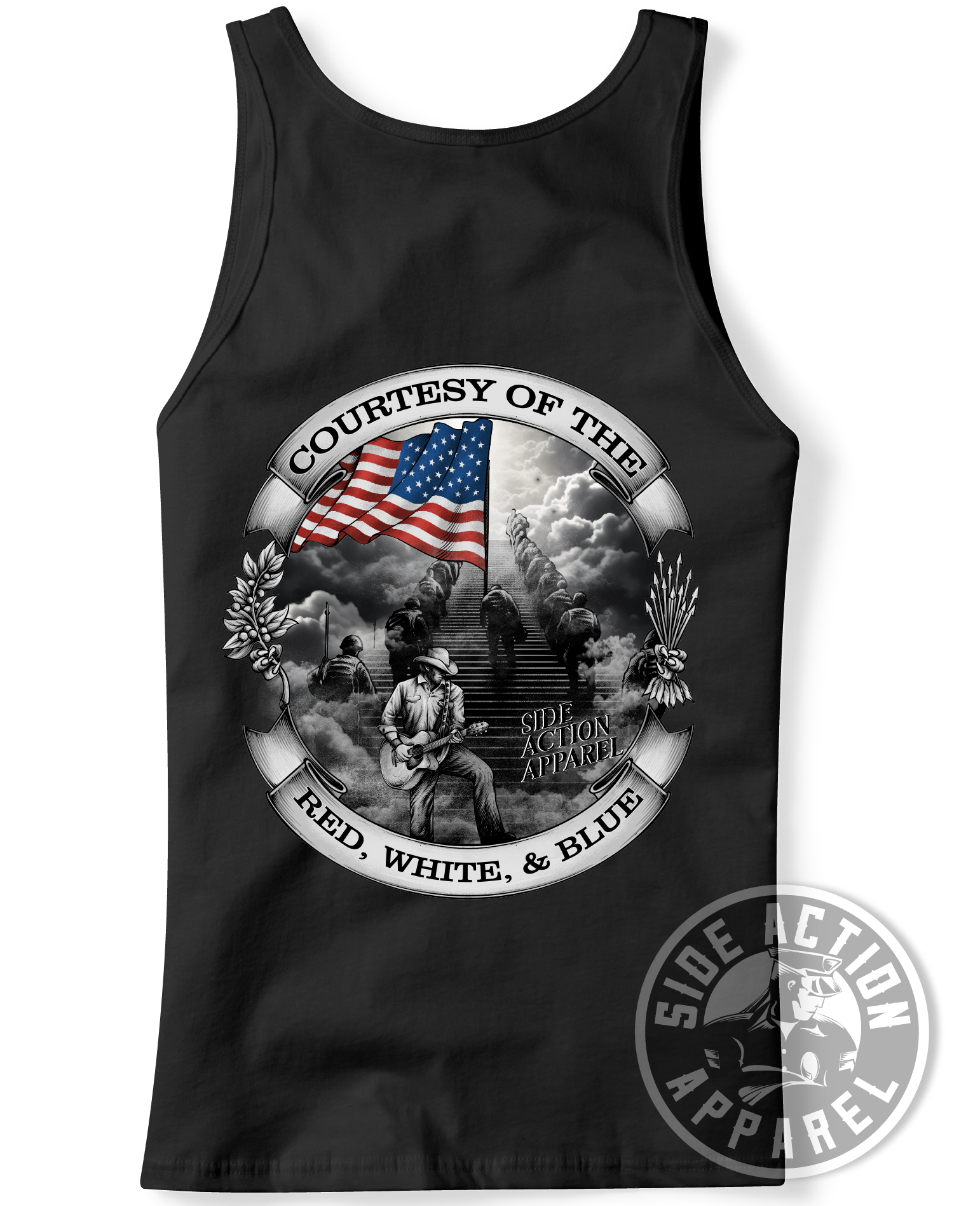 Tank Top Courtesy Of The Red White And Blue Side Action Apparel Tank top courtesy of the red white and blue side action apparel