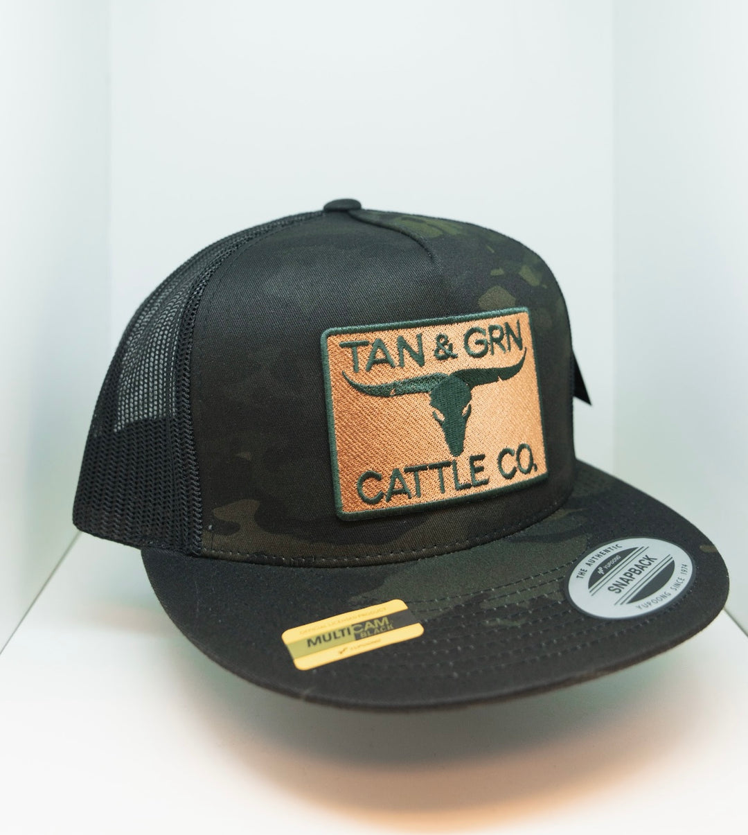 Tan & Green Cattle CO - Black Camo Hat